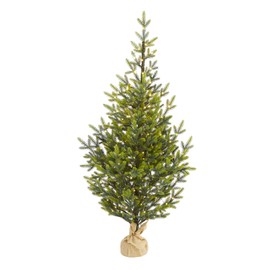 Nearly Natural 5ft. Fraser Fir Natural Look Artificial Christmas Tree with 200 Clear LED Lights, a Burlap Base and 853 Bendable Branches
