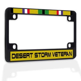 Fastasticdeals Metal Insert Bike License Plate Frame Desert Storm Veteran B Weatherproof Motorcycle Accessories Black 4 Holes Solid Insert