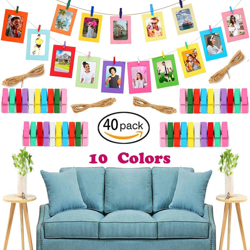 40PACK DIY Kraft Paper Cardboard Photo Frame with Wooden Clips