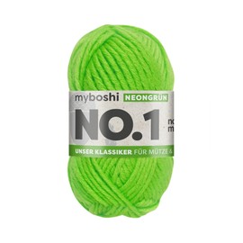myboshi No.1 Wool for Crochet and Knitting, Quick Knitting Yarn, Durable Hat Wool, Knitting Wool, Crochet Wool, Mulesing-Free, 50 g, LL 55 m, Neon Green, 1 Ball