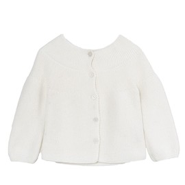 Baby Strickjacke - Cardigan Links für Mädchen und Jungen, Hochwertige Baby-Kleidung, Rundhalsausschnitt Unisex Strick-Jacke, 50% Baumwolle und 50% Acryl, Knochen-12 Monate