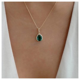 Inilbran Boho Vintage Rhinestone Emerald Pendant Necklace Emerald Choker Necklace Green Crystal Necklace Choker Gold Teardrop Emerald Necklace Jewellery for Women and Girls