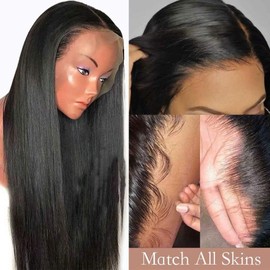 QUINLUX Hair HD Invisible Straight 360 Lace front Human Hair Wigs Pre plucked with Bleached Knots for Woman 150% Density Glueless Full End Wig Brazilian Remy Hair (14 Inch, 360 1ace frontal wig)