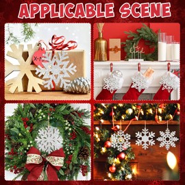 Wooden Snowflake Ornaments Hanging Christmas Decorations 24PCS,Wood Hollow Silver Snowflakes Crafts Winter Decorations from Ceiling 8 Styles of DIY Cutouts Ornament New Year Decorations