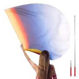 RooYoon 59" Worship Flags with Scalable Rod, 1 Piece Semicircle Sheer Silk-like Chiffon Flag for Dance Practice Performance, Praise Dance Flags, Divine Flags, Church Banner (B8)