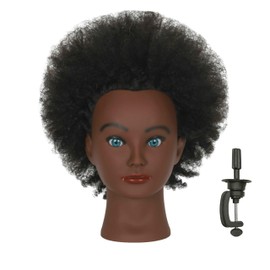 EVATEC Real 100% Human Hair Kinky Curly Mannequin Head with Table Clamp Stand for Hairdresser Practice Braiding Styling Manikin Cosmetology Doll Training Head Bleaching Dyeing Curling Updos