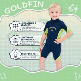 Goldfin Kids Wetsuit for Boys, 3mm Shorty Wetsuit for Kids Neoprene Back Zipper Wet Suits for Water Sports Surfing Swimming Snorkeling Diving Green Size 8