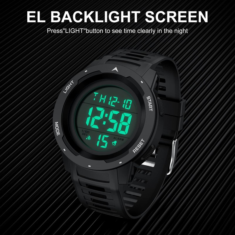 GOLDEN HOUR Mens Waterproof Digital Sport Watches Wide Screen Easy