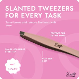 Pretty London - Eyebrow Tweezers – Precision Slanted Tweezers – Stainless Steel Hair Removal Tool for Brows, Ingrown Hairs & Splinters – Beauty & Makeup Tools for Women, 1 Pack