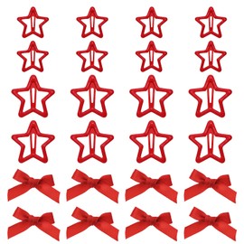 Penta Angel 24Pcs Mini Satin Ribbon Bow Hair Clips with Small Metal Star Snap Hair Clips Barrettes Decoration Accessories for Women Girls (Red)