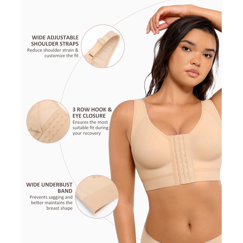 FeelinGirl Post Surgery Bra Front Closure Compression Bra Wirefree Mastectomy