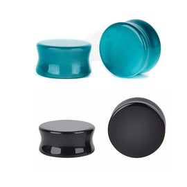 IMINI 2 Pairs Cat Eye Stud Earrings Organic Stone and Black Onyx Tunnel Expander Double Flared Piercings Body, Stone