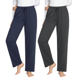 Latuza Women's Plus Size Soft Cotton Knit Pajama Pants with Pockets 3X Navy Gray 2 Pack