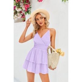 Imily Bela Women's Summer Jumpsuit Sexy V-Neck Rompers Ruffle Mini Dress High Waist Jumpsuit Playsuits, Purple