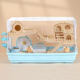 xixi-home Panoramic Transparent Hamster cage, Acrylic Hamster cage and Small Animal Habitat, Suitable for Small Pets Such as Syrian Hamsters, Gerbils, Guinea Pigs (2 Layers - Blue)
