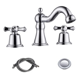 RKF Bathroom Sink Faucet - 3 Hole Chrome 8 Inch Widespread With Drain, 2 Handles Cross Knobs, Vanity Basin Mixer Tap CWF033-CP