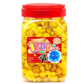 Iooleem Yellow Pom Poms, 1200pcs Assorted Size Pompoms,Pom Poms for Arts and Crafts, Pom Pom Balls with Wiggle Eyes in jar, Glitter Pom Poms, Craft Supplies.