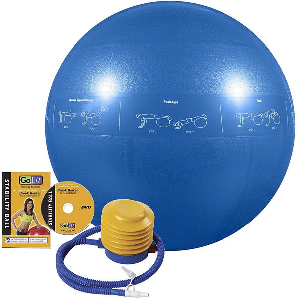 GoFit ProBall Stability Ball – Printed Exercise Ball for Yoga, Workout, Balance - Blue 55 cm,GF-55PRO