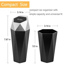 OBLLAR Car Trash Can with Lid,Diamond Design Small Automatic Portable Trash Can, Leakproof Car Garbage Can for Automotive Car, Home, Office, Kitchen, Bedroom (Silver)