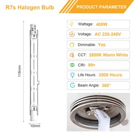 Lamkrtlp Lamkrtlp R7S Halogen Leuchtmittel 118mm 400W 230V, 5er Pack Halogenstab R7S 118mm, r7s Dimmbar Halogenstablampe fr baustrahler, Arbeit Landschaftsbeleuchtung,Wohnzimmerleuchten