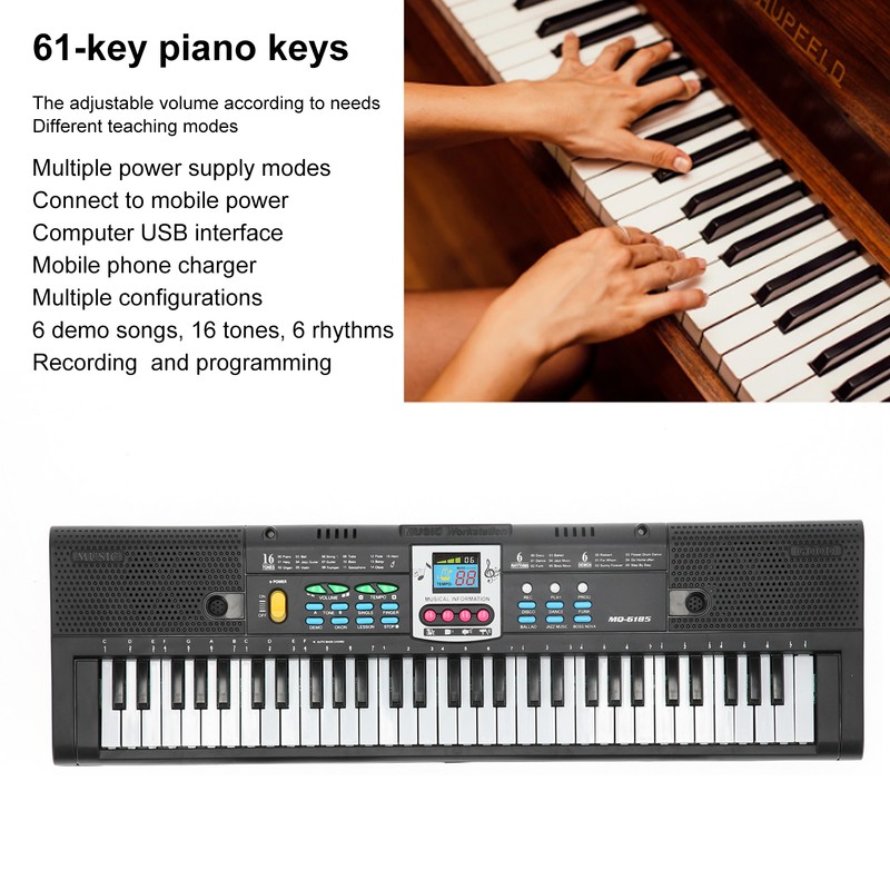 61Key Mini Electric Piano Black MultiFunctional Studio Toy with Microphone
