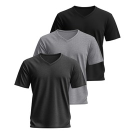 Ficerd 3 Pack Men's Cotton Half Sleeve Shirts M-7XL Regular and Big Tall V Neck Curved Hem Loose Casual Summer Basic Tee(Black, Dark Gray, Light Gray,XX-Large)