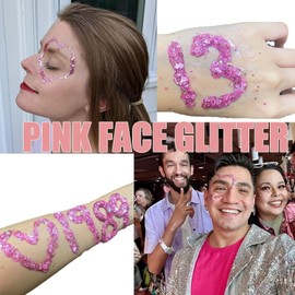 Girl Body Glitter Gel, 50ML Face Glitters Body Gel Sequins Shimmer Liquid Eyeshadow, Mermaid Sequins Liquid Holographic Glitter Gel, Chunky Glitter for Face Hair Nails(White) (Pink)