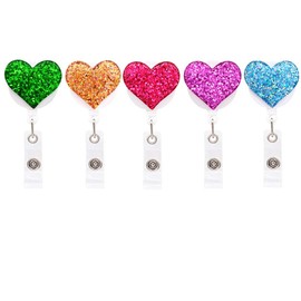 Qinsuee 12 Pack Bling Heart Retractable Badge Reel, ID Badge Holder with Alligator Clip, Lightweight, 24" Easy Retracting Cord