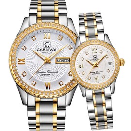MASTOP Couple Men Women Automatic Mechanical Watch Couple Automatic Watches (Silver Gold White)