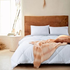 Domdec Heavyweight Quilted Comforter Twin Size Cozy Soft Washed Microfiber Duvet Insert Down Alternative Fill Hotel Collection Machine Washable Winter Warmth(68X88”, White)