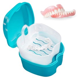 Denture Case Denture Bath Case Cup Box Holder Storage Soak Container with Strainer Basket for False Teeth Storage Soaking Cleaning