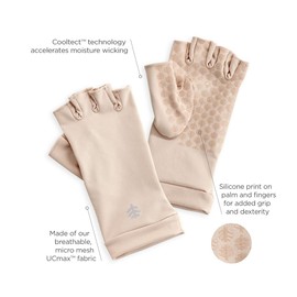 Coolibar UPF 50+ Men's Women's Ouray UV Fingerless Sun Gloves - Sun Protective (Large- Beige)
