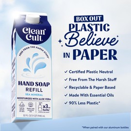 Cleancult Liquid Hand Soap Refill - Sea Minerals - Gentle On Sensitive Skin - Made with Aloe Vera & Essential Oils - Eco Friendly - Paper-Based Packaging - 32 oz/1 Pack
