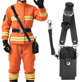 abcGoodefg Leather Radio Holster Set, Firefighter Radio Strap and Holder, Anti-sway Strap, Compatible with Motorola APX Series - for Firefighters, EMT, Police (Black)