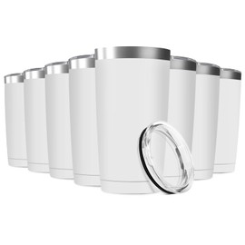 Deitybless 8 Pack 20oz Tumbler Vacuum Insulated Travel Mug with Lids, Stainless Steel Double Wall Bulk Cup for Home, Office, Outdoor Suitable for Vehicle Cup Holders(White)