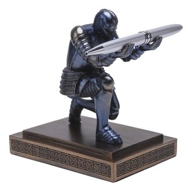 Amoysanli Knight Pen Holder Desk Organizers and Accessories Desk Decor Resin Pen Holder as Gift with a Cool Pen for Office and Home (Blue)