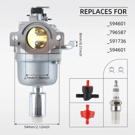 Carburetor for B&S 594601 796587 591736 19 19.5 20 20.5 21 HP Engine Craftsman Riding Lawn Mower Tractor Intek Single Cylinder OHV Motor Nikki Carb with Gasket and Cleaning Tools