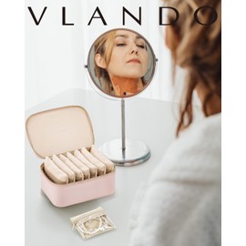 Vlando Travel Jewellery Case,Jewellery Organiser with 8 Jewellery Pouch,PU Leather Jewellery Box for Necklace,Ring,Bracelet,Watch, Gifts for Women, Pink-M