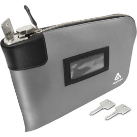 Durable Waterproof Cash Bag with Lock and 2 Keys, Zipper Security Money Bank Deposit Nylon Documents Coin Check Wallet Pouch, 15 x 11 Inch, Grey