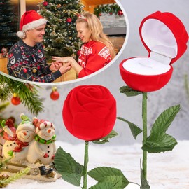 XNFUOE Rose Shaped Ring Box Velvet Ring Box Rose Jewelry Ring Case for Wedding Valentine's Day Engagement