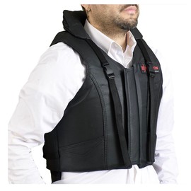HILASON Safety Tall Collar Bull Riding Vest Protective Leather Black |Equestrian Protective Vest |Unisex Vest |Rodeo Vest