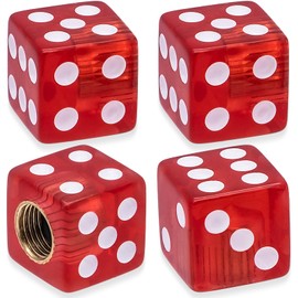 MEAJOO 4PCS Dice Shape Tire Valve Stem Caps, Universal Copper Core Dustproof Tire Valve Stem Covers for Cars, SUV, Trucks, Bikes, Motorcycles, Bicycles(Red)