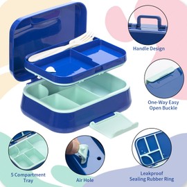 Ingcebo Bento Lunch Box for Kids, Lunch Container with 5 Compartments, Leak-Proof, Portable Handle, Microwave/Dishwasher Safe, BPA-Free