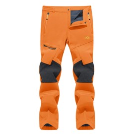 TACVASEN Snowboard Pants for Men Water Resistant Fleece Lined Trousers Windproof Snow Insulated Ski Pants Warm Winter Hiking Working Orange 38