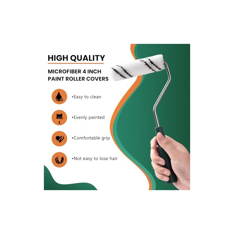60 Pack 4 Inch Microfiber Paint Roller Covers with 2pcs