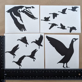 Goose Decal 4 Pack: Detailed Goose Flying, Waterfowl Geese Flying V Formation, Canadian Geese Landing, Goose Flapping Wings (Black, Large ~5")