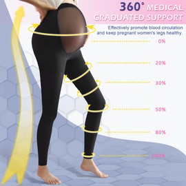 beister Maternity Medical Compression Tights, 20-30mmHg Graduated Support Pregnancy Legging with Button Elastic Band & Abdominal Protection, Footless High Waist Compression Pantyhose for Varicosity