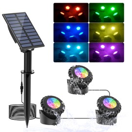 T-SUN Solar Pond Light, Underwater LED Pond Lights RGB Submersible Fountain Lights IP68 Waterproof Fish Tank Light for Aquarium Garden Pool Fountain (3 Lights in 1)