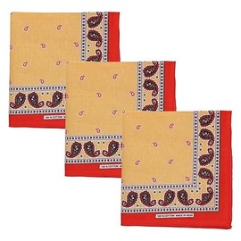 Motique Accessories Paisley Print Design Bandana - Set of 3 Tan Orange