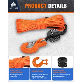 METOWARE Synthetic Winch Rope Kit, 1/4" x 50ft 10,000 LBS Winch Cable Line with Protective Sleeve Hook and Forged Winch Hook Fits 4WD Off Road Vehicle UTV ATV SUV Truck